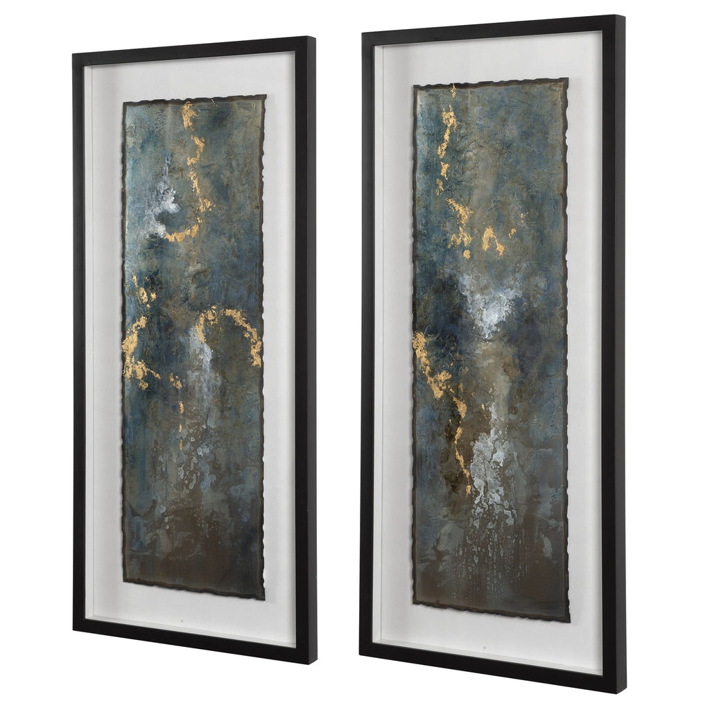 Contemporary Black Abstract Art with Turquoise, Blue, Gold- Alternate Image