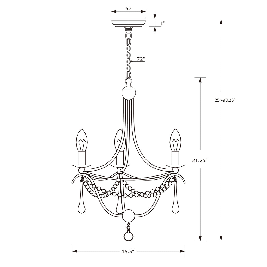 Crystorama Metro 15.5'' Chandelier - Product Dimensions