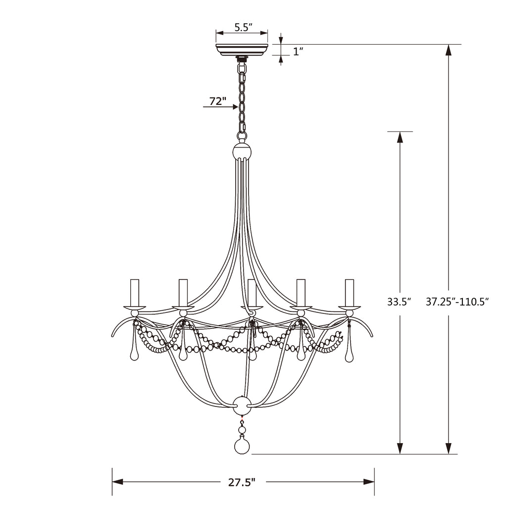 Crystorama Metro 27.5'' Chandelier - Product Dimensions