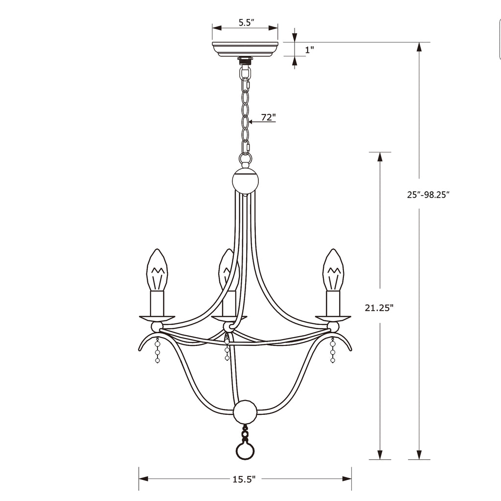 Crystorama Metro 15.5'' Chandelier - Product Dimensions