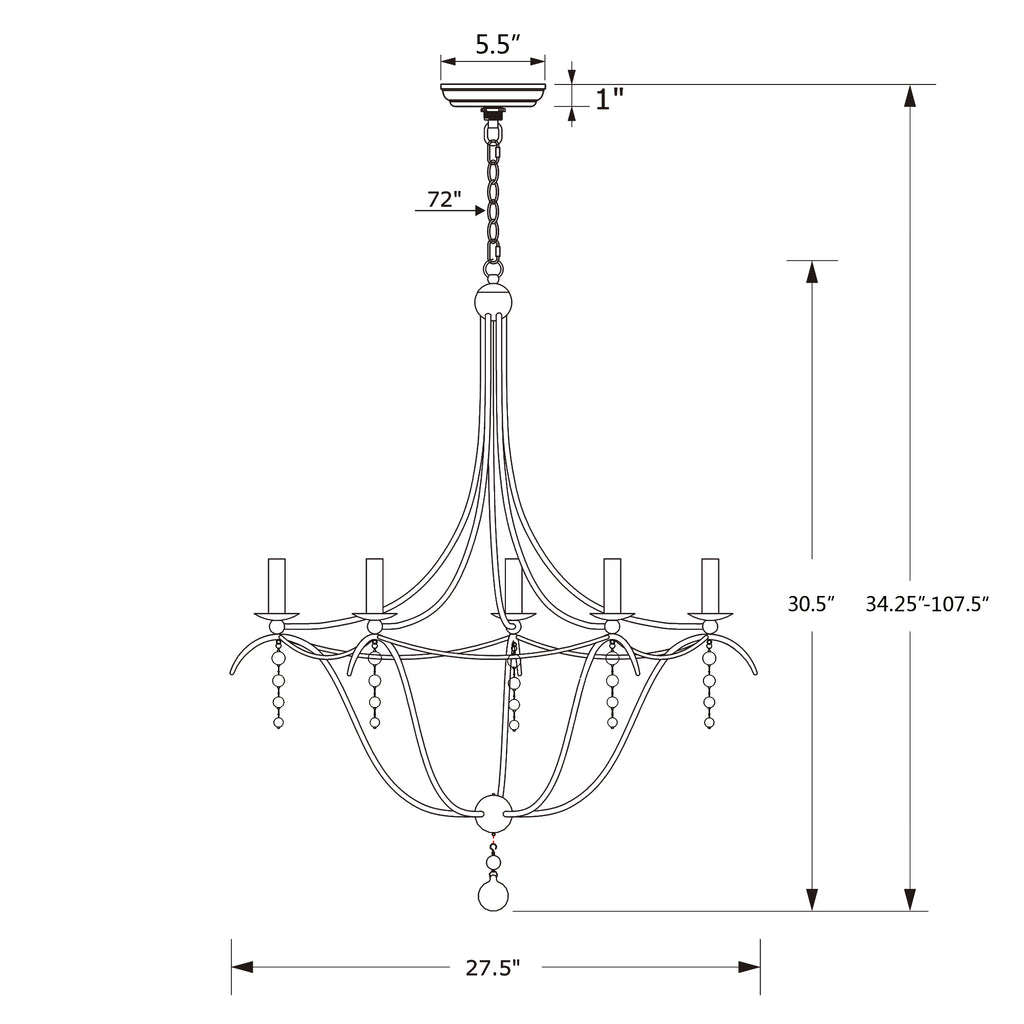 Crystorama Metro 27.5'' Chandelier - Product Dimensions