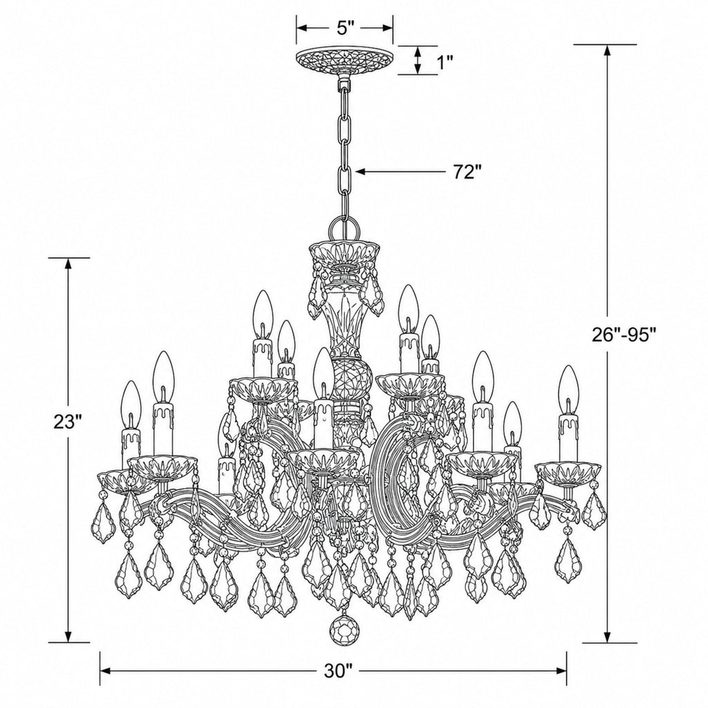 Crystorama Maria Theresa 30'' Chandelier - Product Dimensions