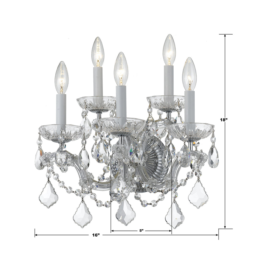Park Avenue Classic Wall Mount - 5-Light Traditional Fixture with Crystal Accents | Item Dimensions