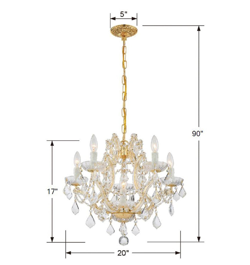 4405-GD-CL-SAQ Maria Theresa 6 Light Chandelier | Dimensions Image