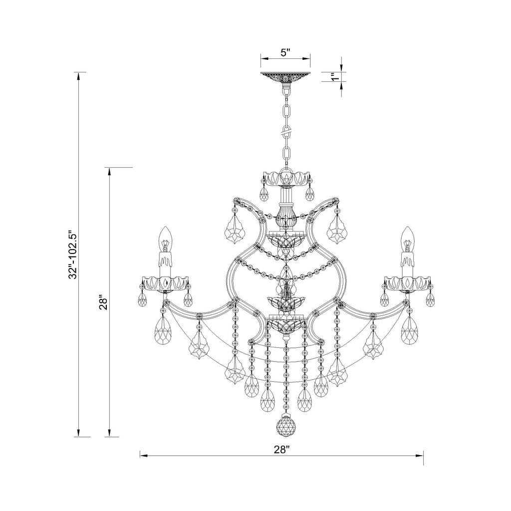 Crystorama Maria Theresa 28'' Chandelier - Product Dimensions