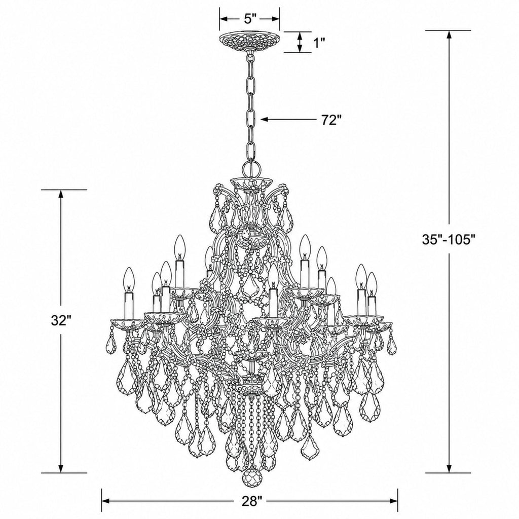 Crystorama Maria Theresa 28'' Chandelier - Product Dimensions