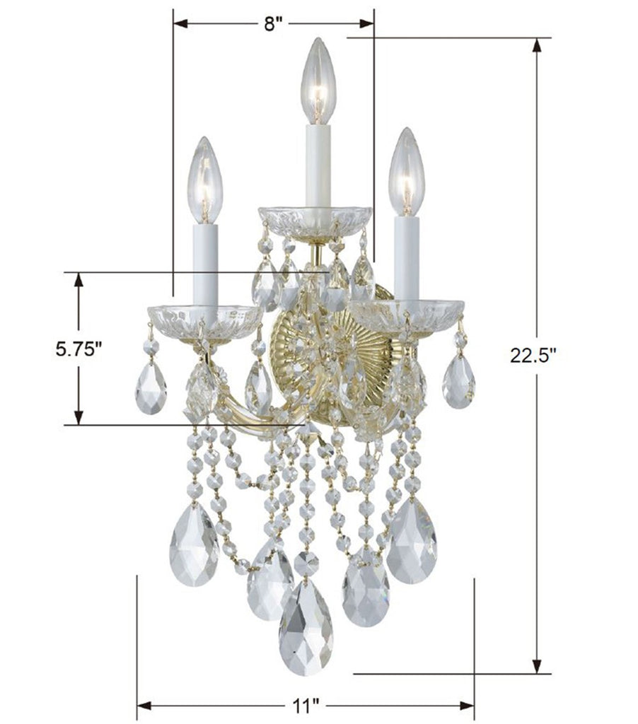 4423-GD-CL-MWP Maria Theresa 3 Light Sconce | Dimensions Image