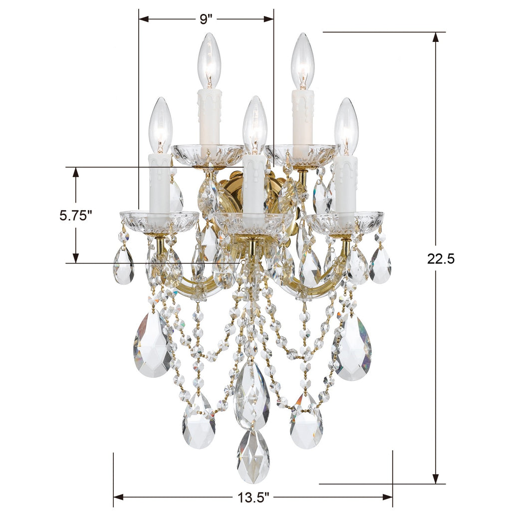 4425-GD-CL-MWP_ULN Maria Theresa 5 Light Sconce | Dimensions Image