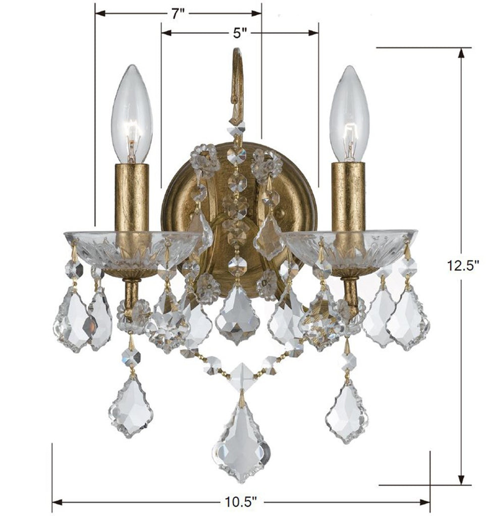 4452-GA-CL-MWP Filmore 2 Light Sconce | Dimensions Image