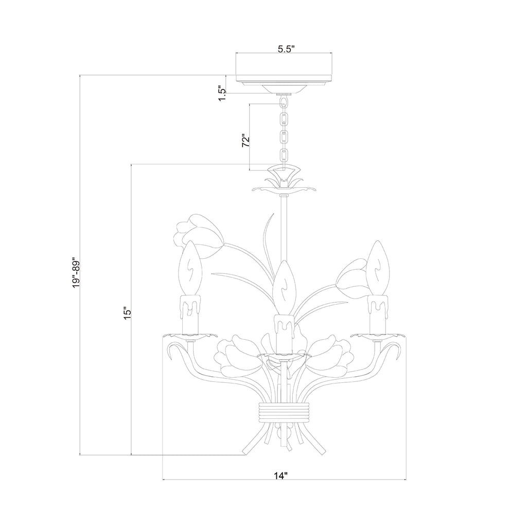Crystorama Southport 14'' Chandelier - Product Dimensions