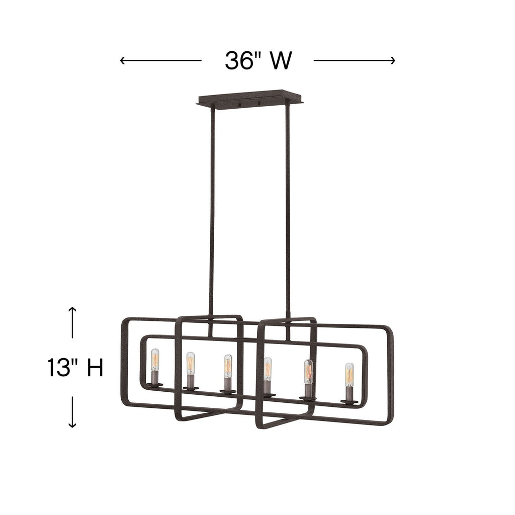 4815DZ Quentin 6 Light Linear Chandelier|Dimensions Image