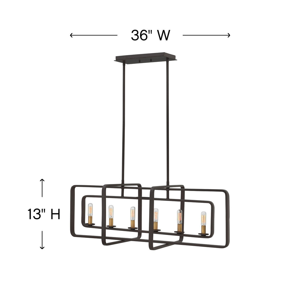 4815KZ Quentin 6 Light Linear Chandelier|Dimensions Image