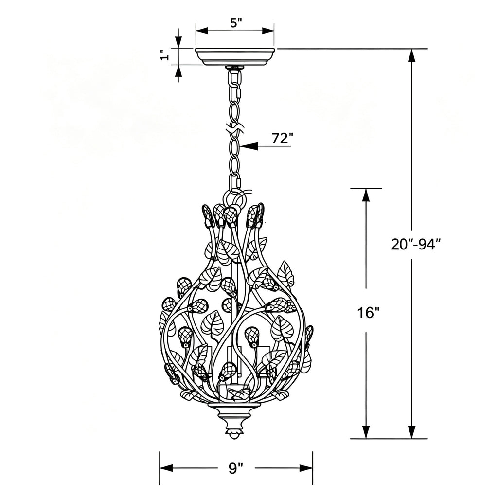 Crystorama Josie 9'' Chandelier - Product Dimensions