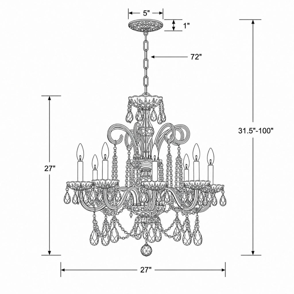Crystorama Traditional Crystal 27'' Chandelier - Product Dimensions