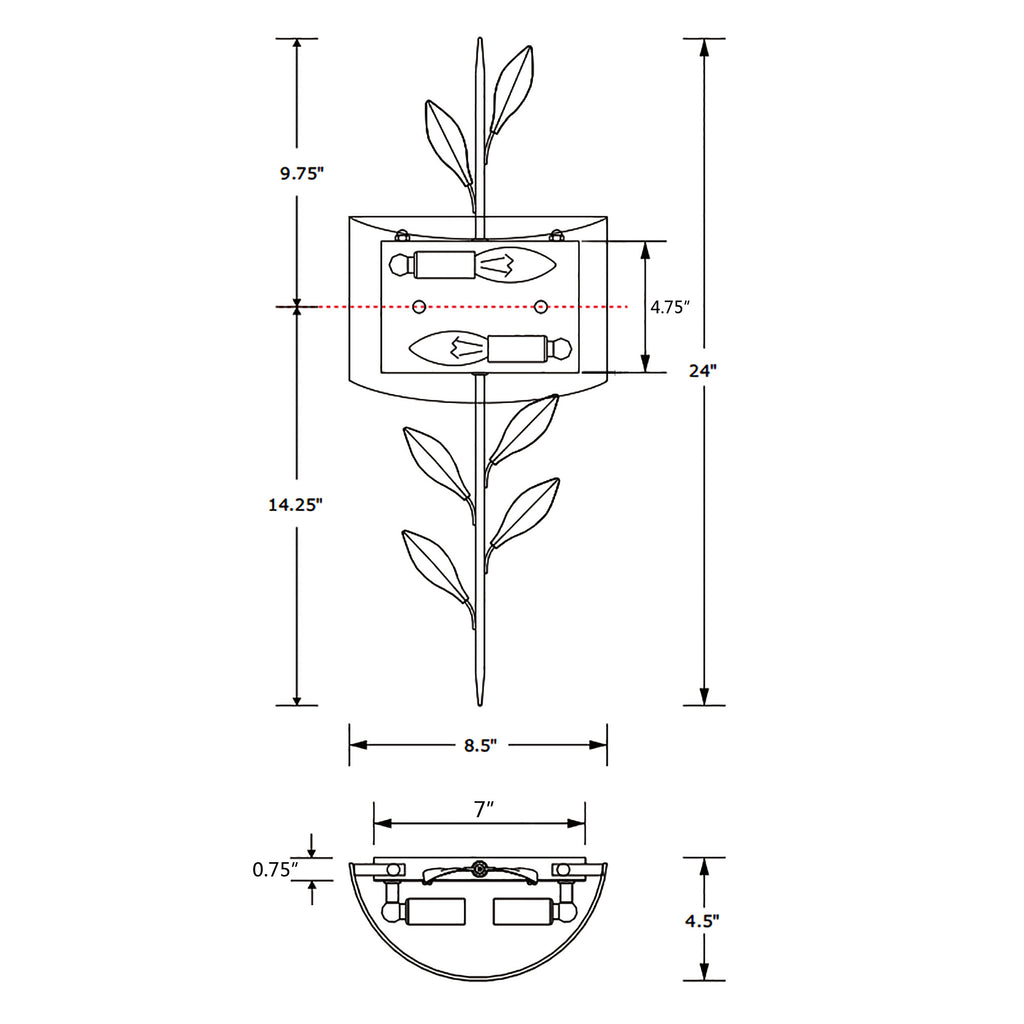Crystorama Broche 8.5'' Sconce - Product Dimensions