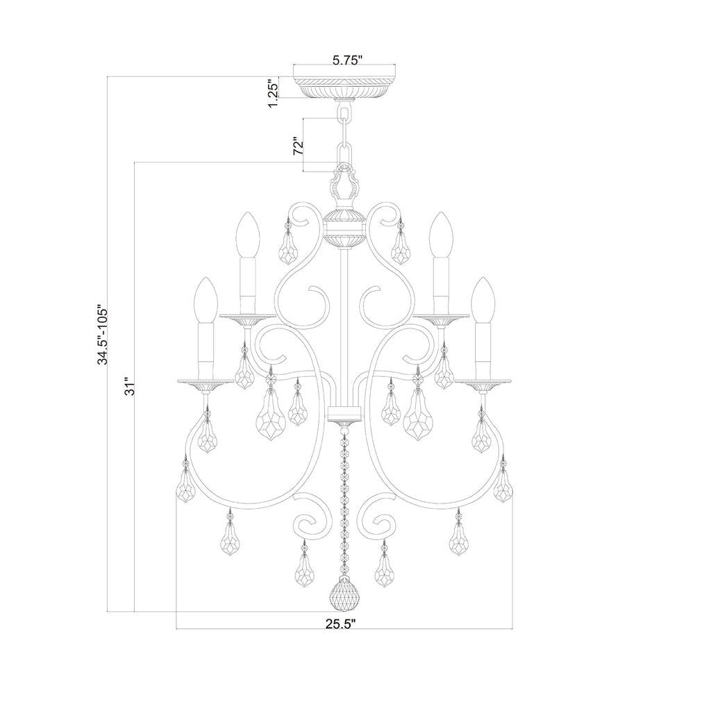 Crystorama Ashton 25.5'' Chandelier - Product Dimensions