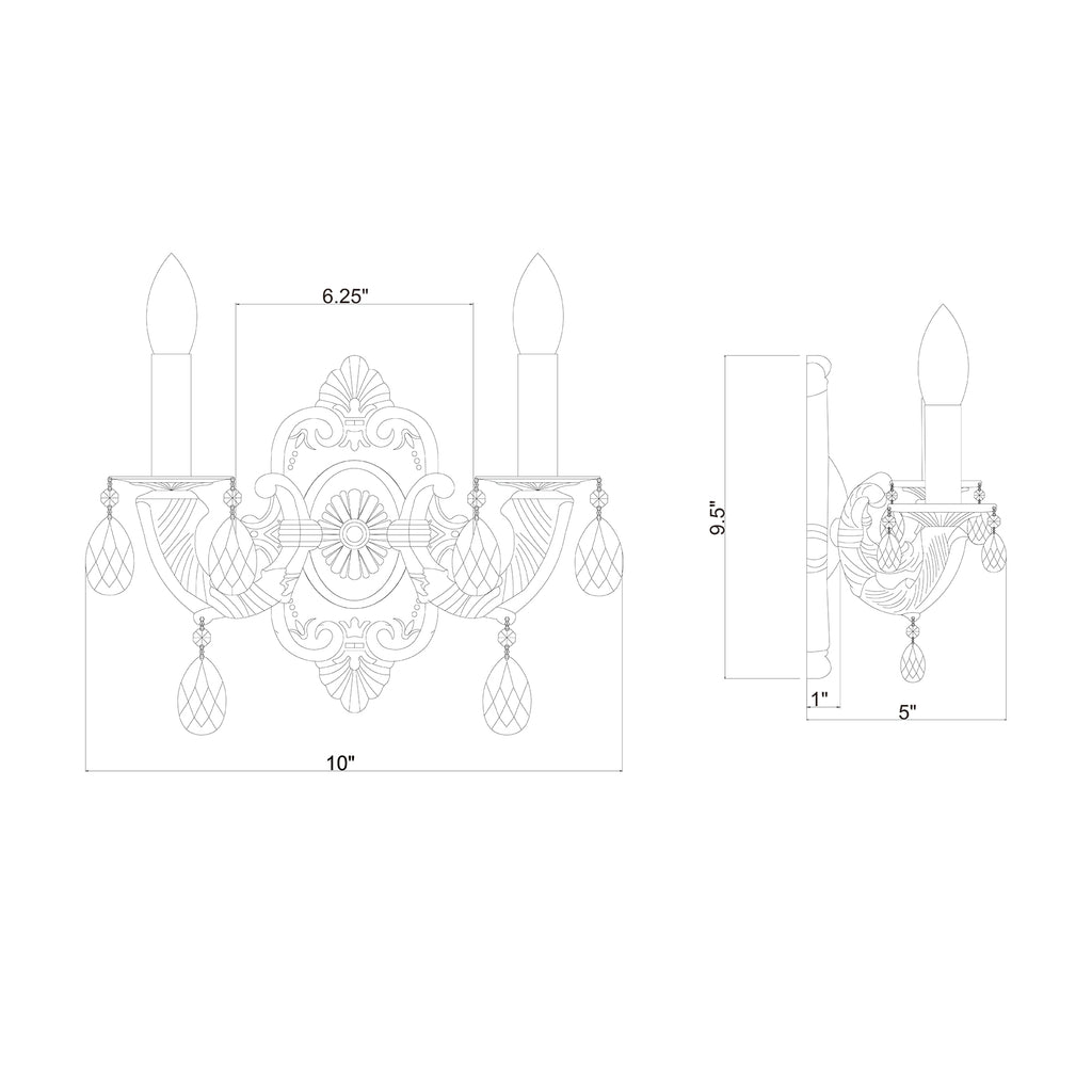 Crystorama Paris Market 10'' Sconce - Product Dimensions