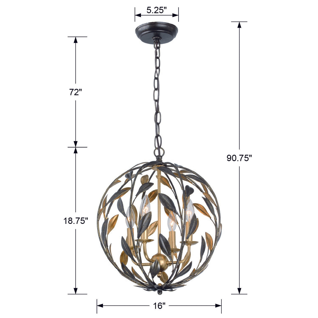 504-EB-GA Broche 4 Light Mini Chandelier | Dimensions Image