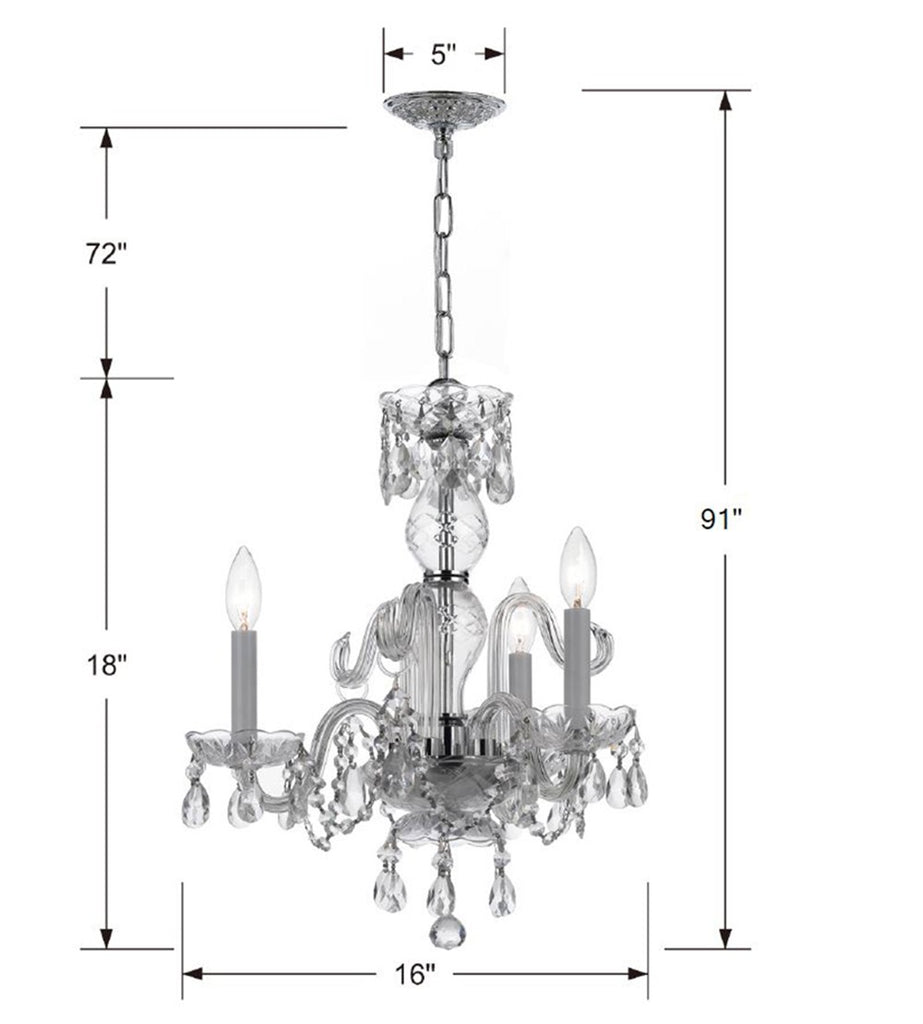 5044-CH-CL-MWP Traditional Crystal 3 Light Mini Chandelier | Dimensions Image