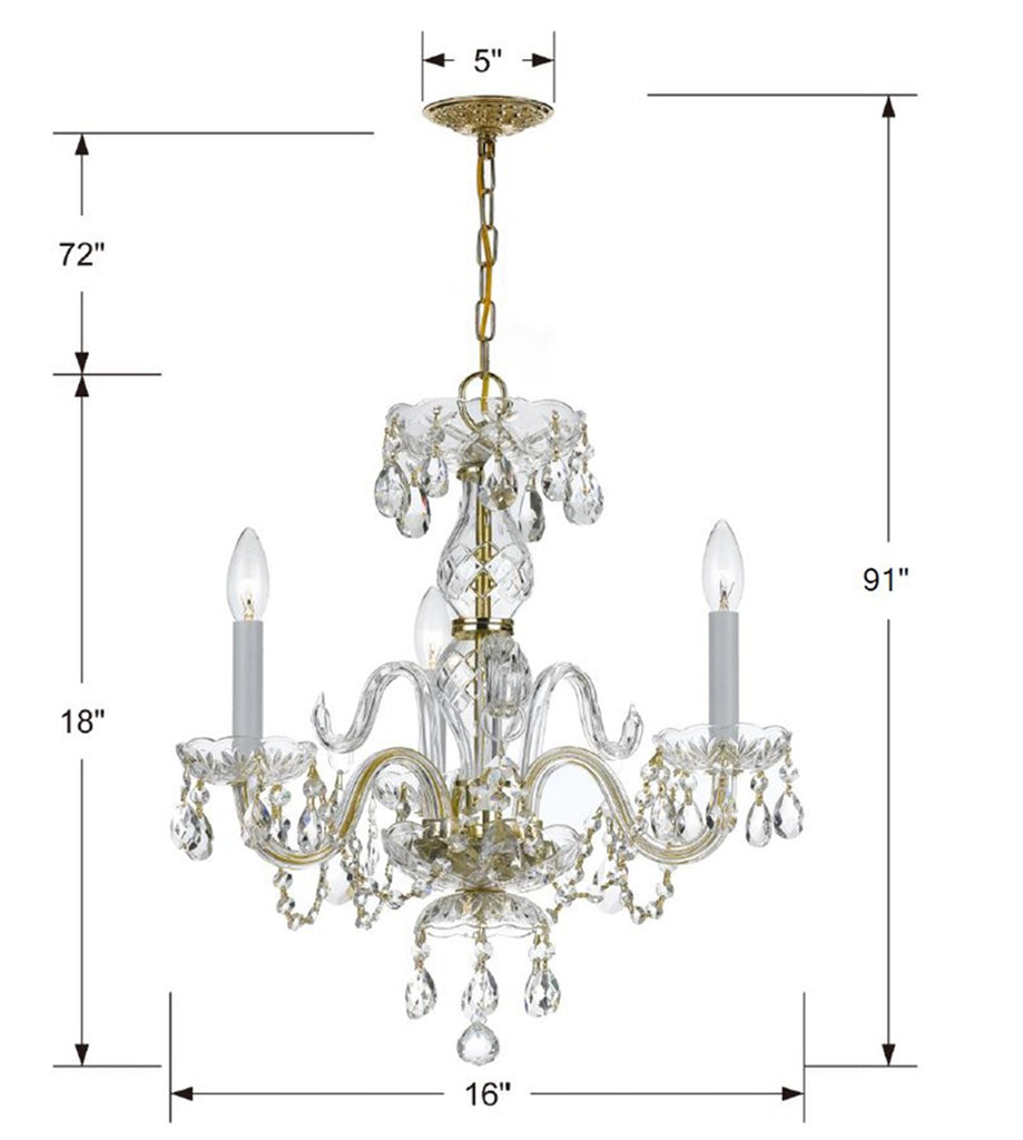 5044-PB-CL-I Traditional Crystal 3 Light Mini Chandelier | Dimensions Image