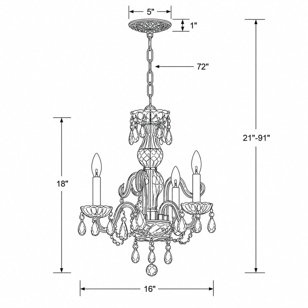 Crystorama Traditional Crystal 16'' Chandelier - Product Dimensions