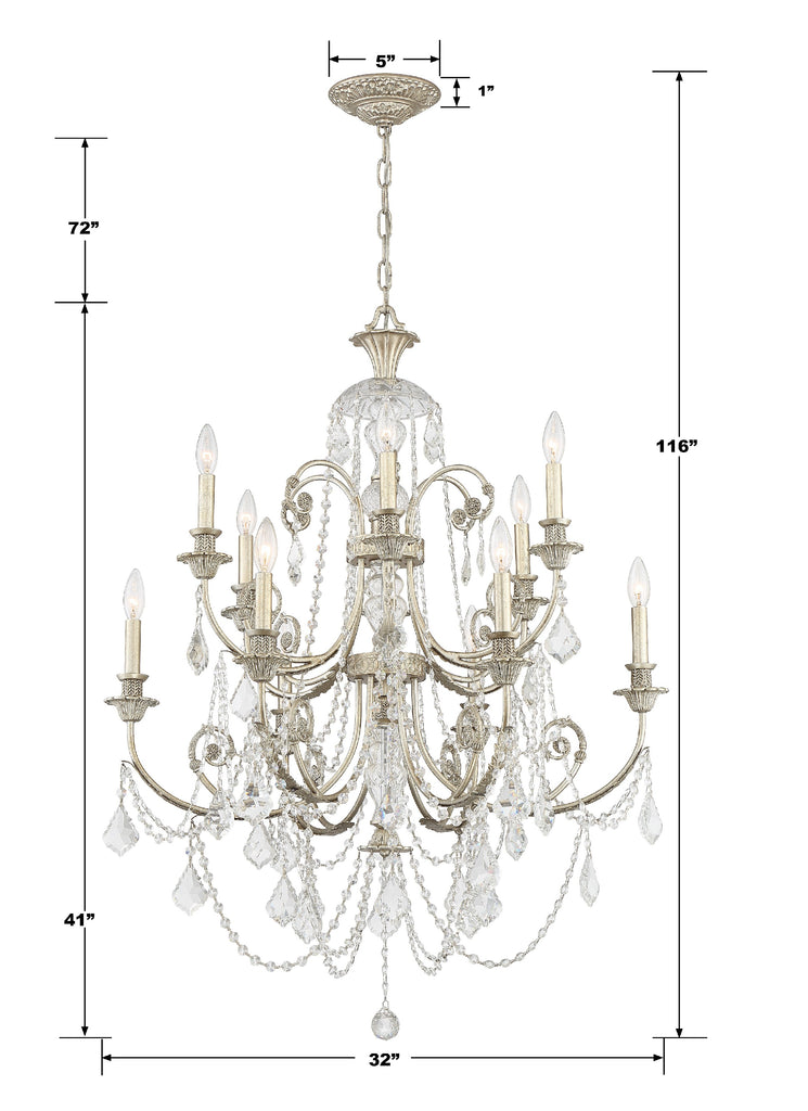 5119-OS-CL-MWP Regis 12 Light Chandelier | Dimensions Image