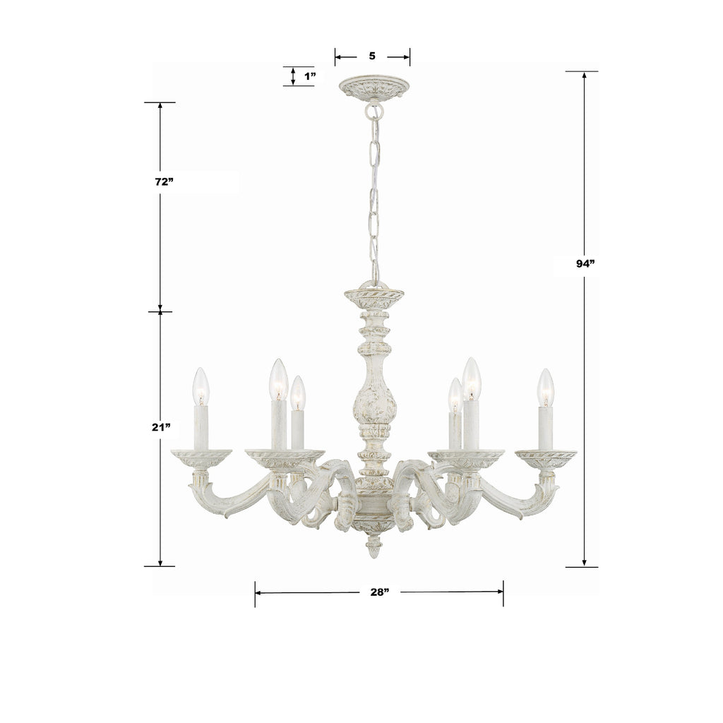 5126-AW Paris Market 6 Light Chandelier | Dimensions Image