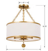 513-GA_CEILING Broche 3 Light Semi Flush | Dimensions Image