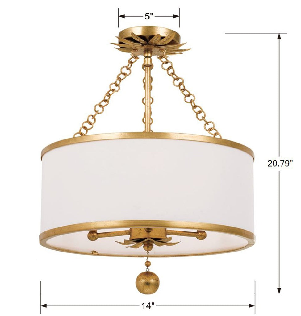 513-GA_CEILING Broche 3 Light Semi Flush | Dimensions Image