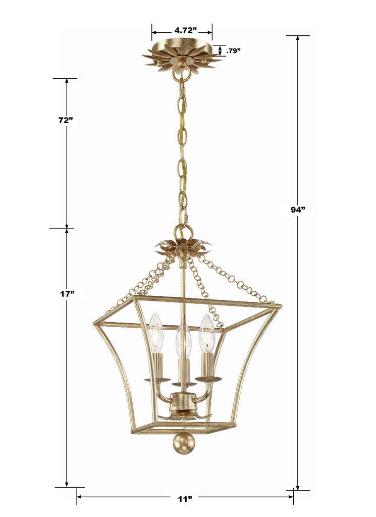 514-GA Broche 3 Light Lantern Chandelier | Dimensions Image