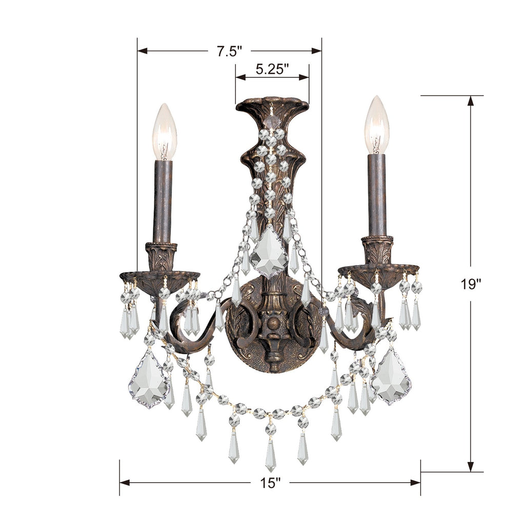 5162-EB-CL-MWP Vanderbilt 2 Light Sconce | Dimensions Image