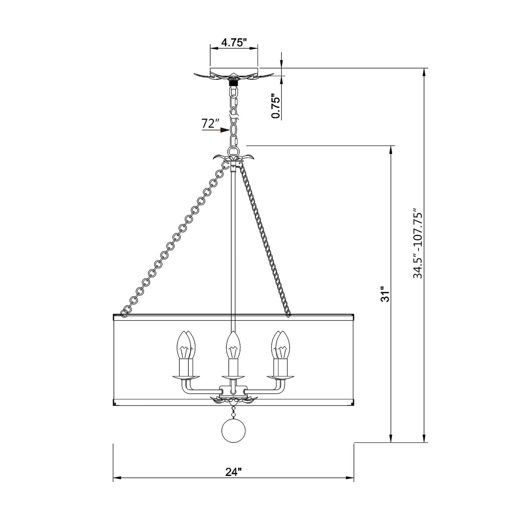 Crystorama-OPEN-BOX Broche 6 Light Chandelier - Product Dimensions