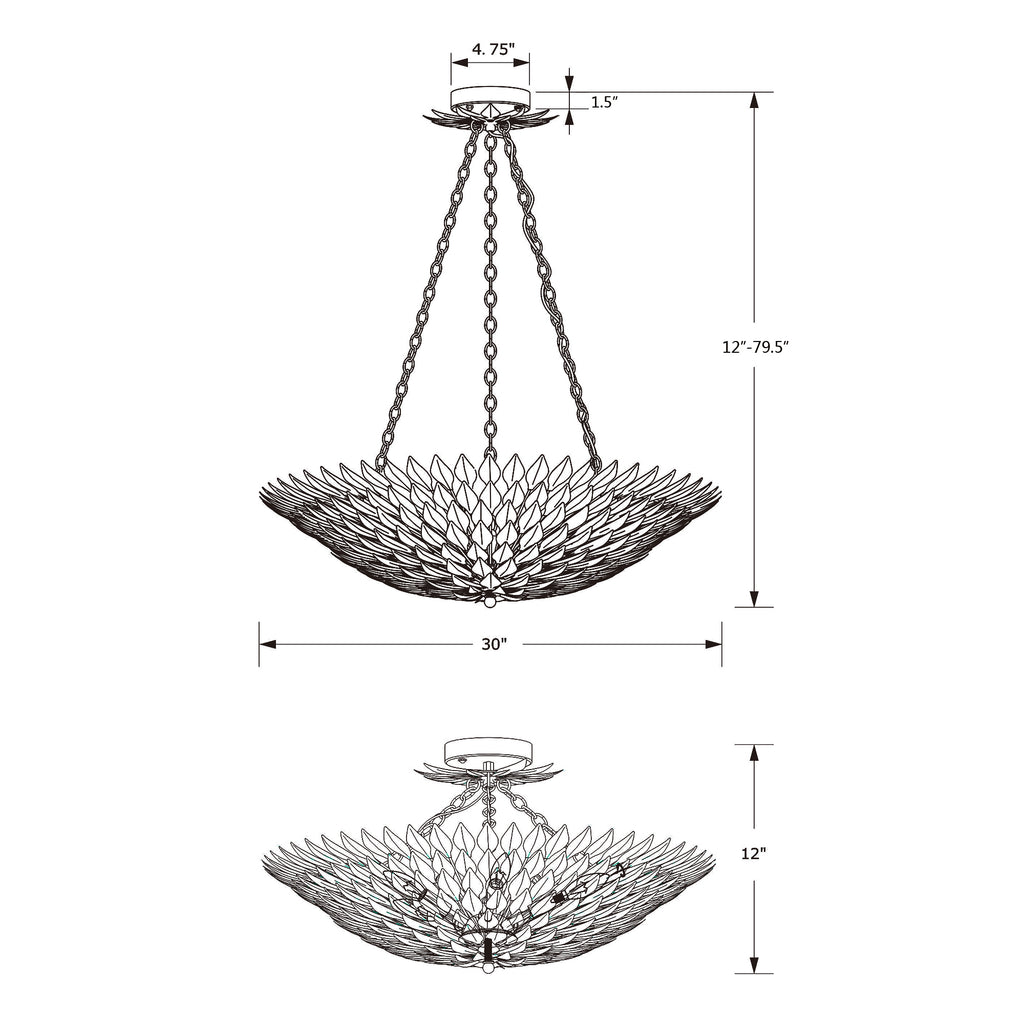 Crystorama Broche 30'' Semi Flush Mount - Product Dimensions