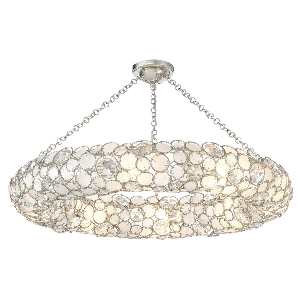 Crystorama Palla 32'' Semi Flush Mount in Antique Silver - Front View