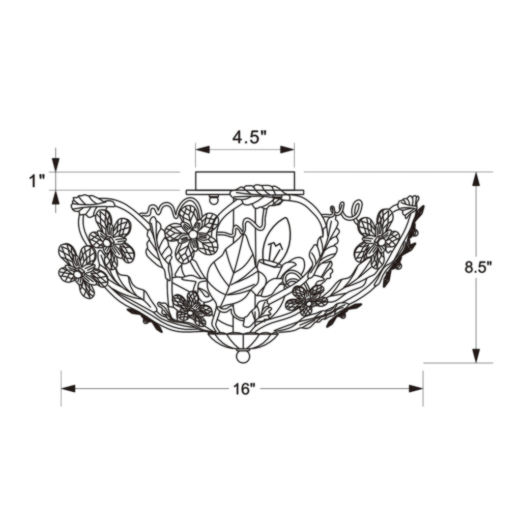 Crystorama Paris Market 16'' Semi Flush Mount - Product Dimensions
