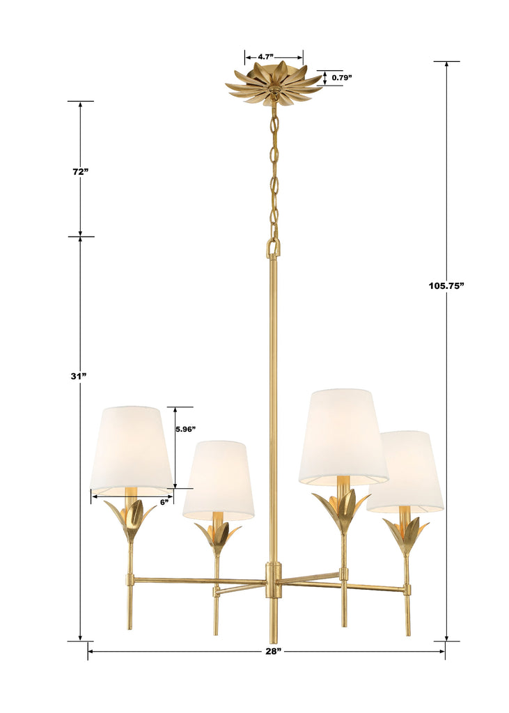 534-GA Broche 4 Light Chandelier | Dimensions Image