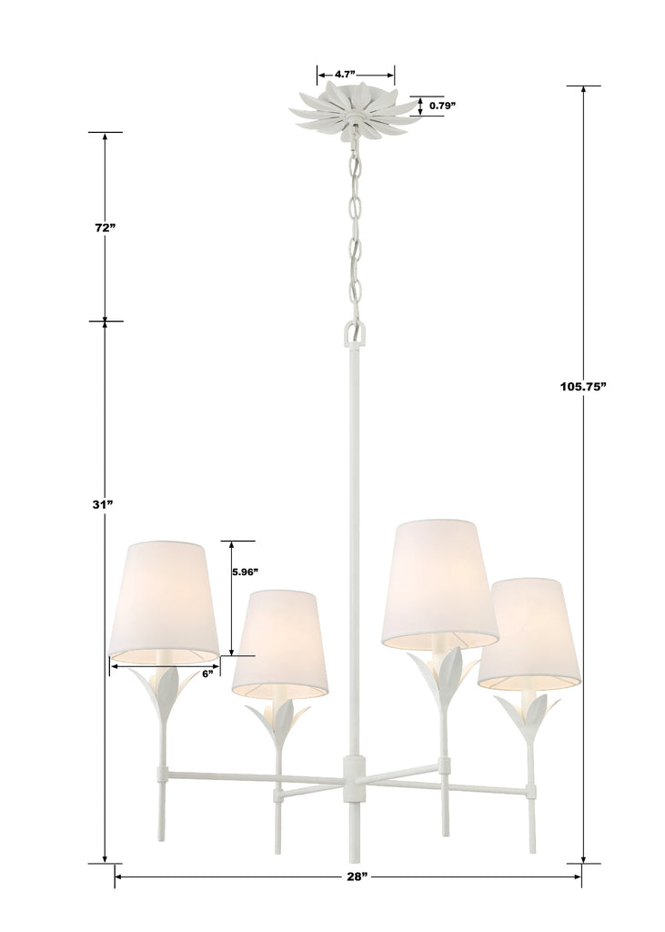 534-MT Broche 4 Light Chandelier | Dimensions Image