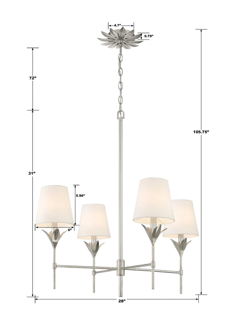 534-SA Broche 4 Light Chandelier | Dimensions Image