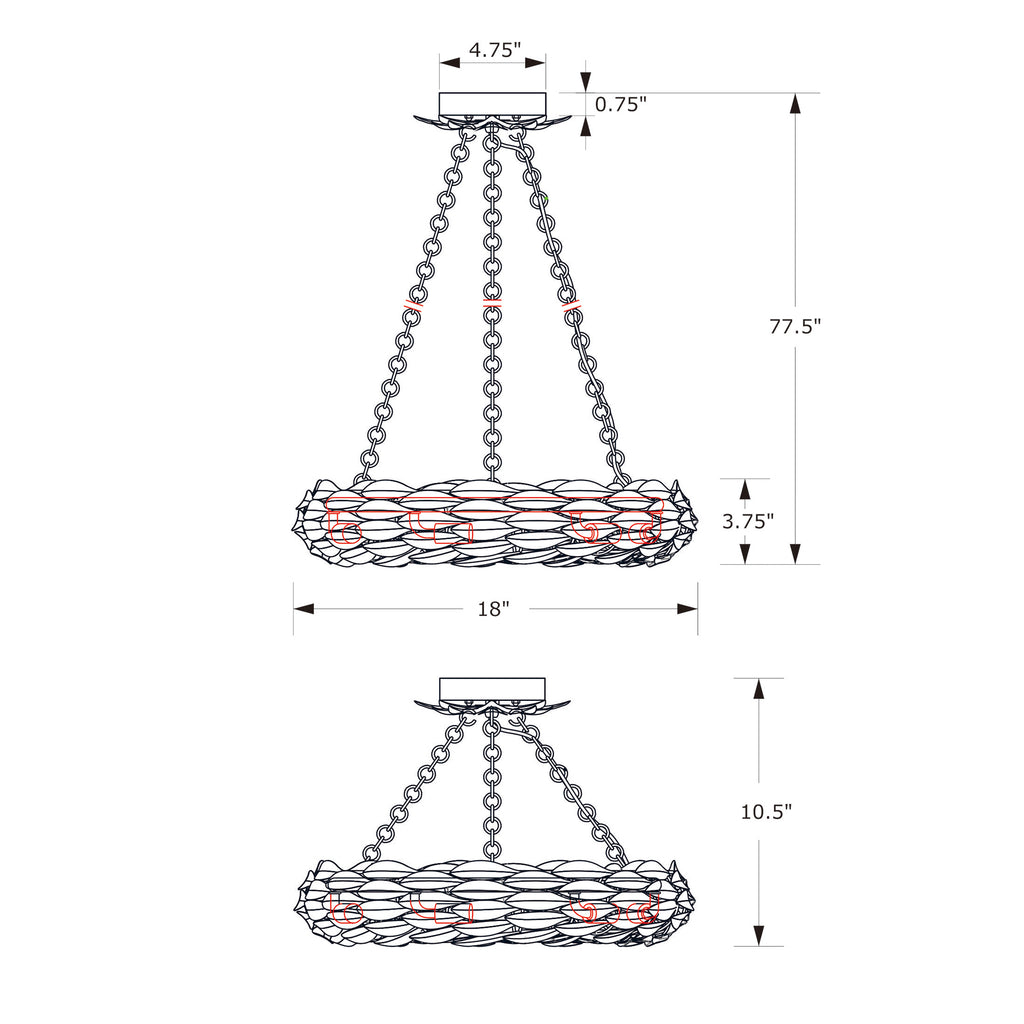 Crystorama Broche 18'' LED Chandelier - Product Dimensions