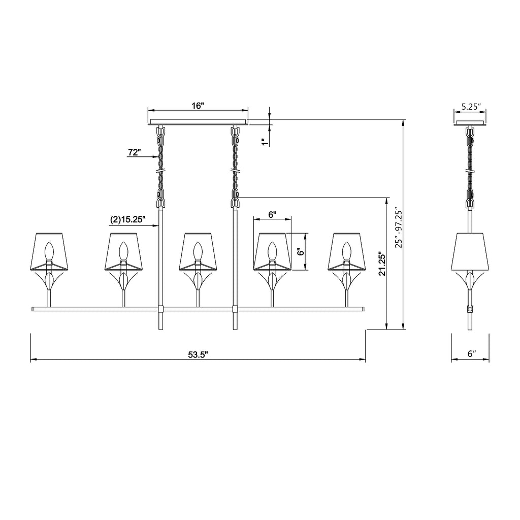 Crystorama Broche 53.5'' Linear Chandelier - Product Dimensions
