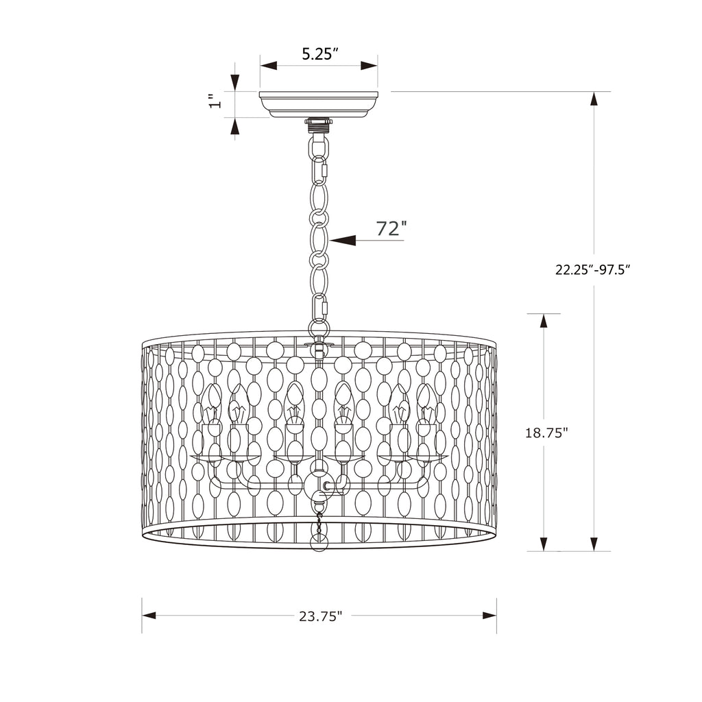 Crystorama Layla 23.75'' Chandelier - Product Dimensions