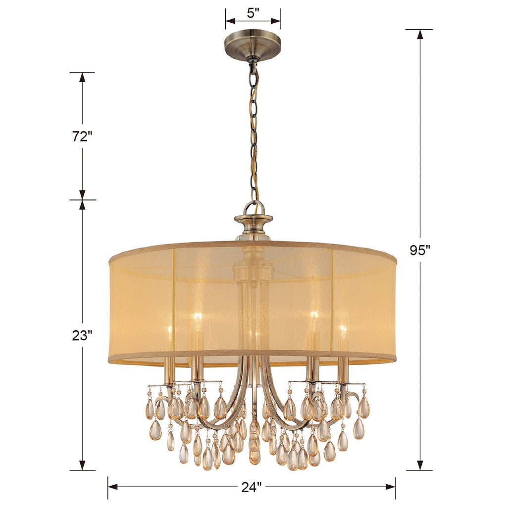 5625-AB Hampton 5 Light Chandelier | Dimensions Image