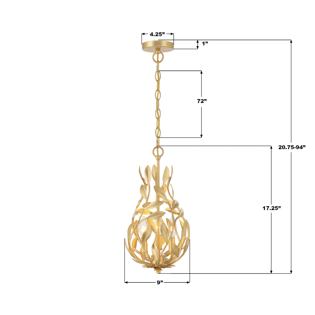 565-GA Broche 9'' Chandelier | Dimensions Image
