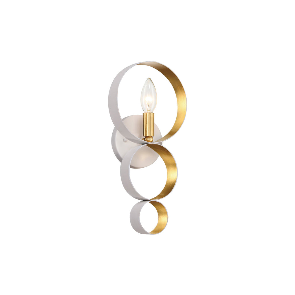 Crystorama Luna 7'' Sconce in Matte White + Antique Gold - Front View