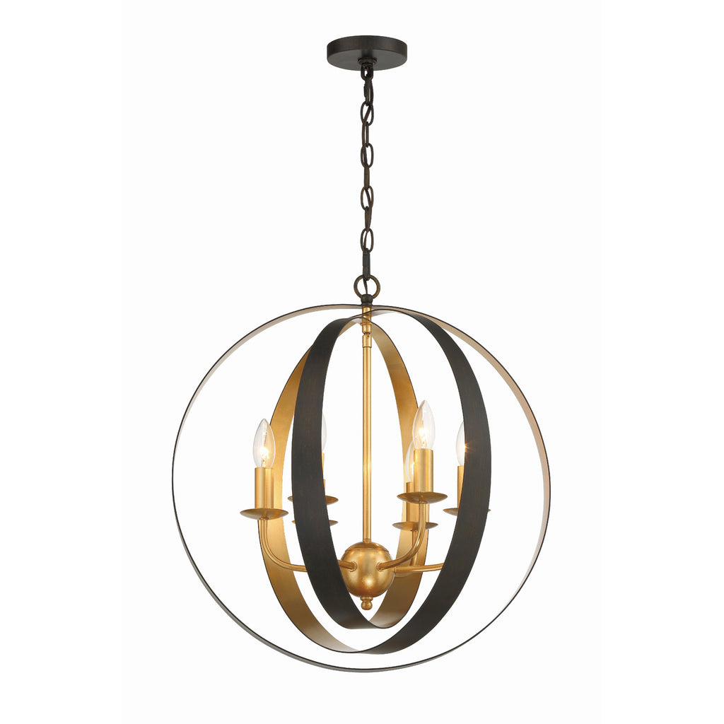 Crystorama Luna 21'' Chandelier in English Bronze + Antique Gold - Front View