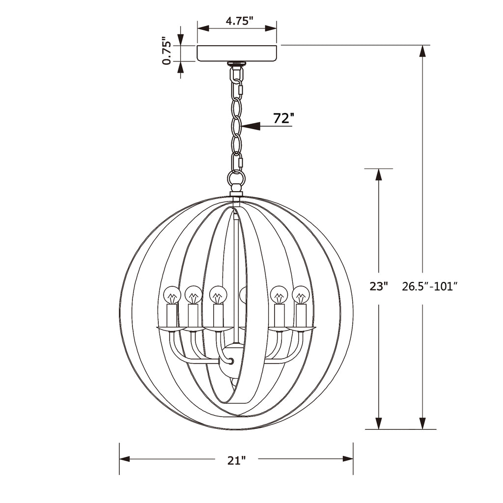 Crystorama Luna 21'' Chandelier - Product Dimensions