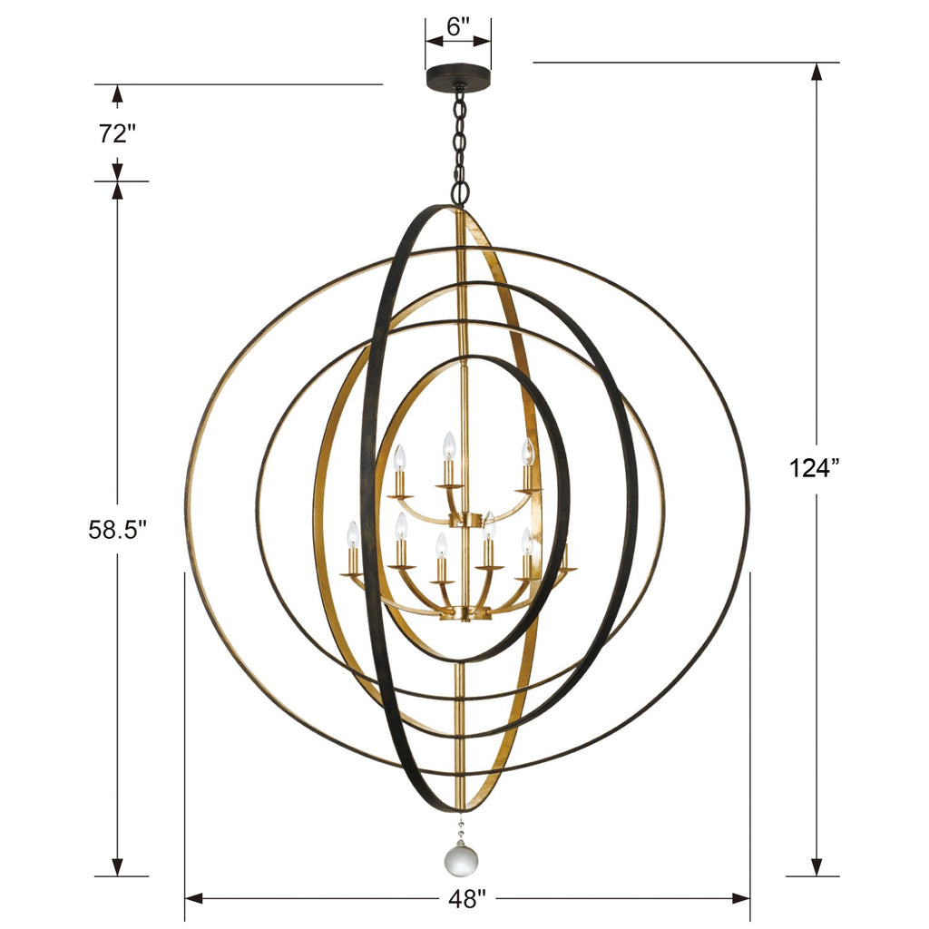 587-EB-GA Luna 9 Light Chandelier | Dimensions Image