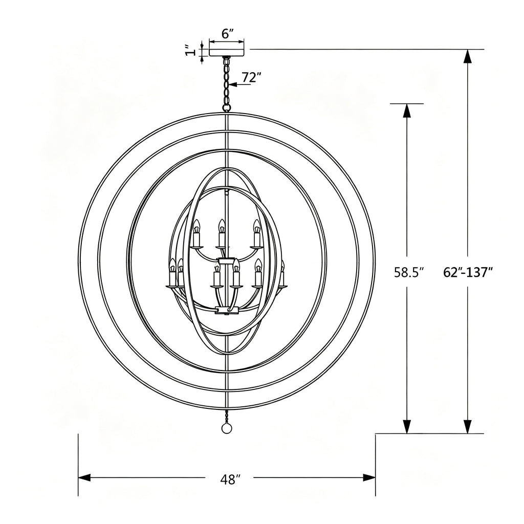 Crystorama Luna 48'' Chandelier - Product Dimensions