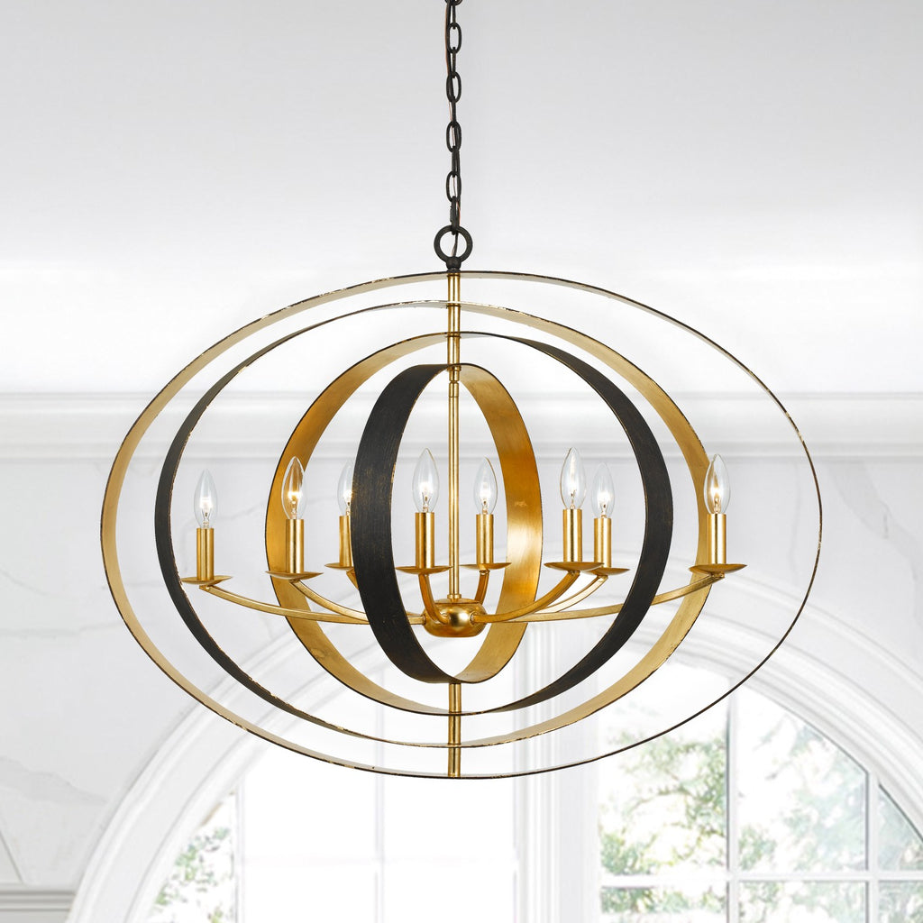 Crystorama Luna 36'' Oval Chandelier in English Bronze + Antique Gold - Lifestyle View