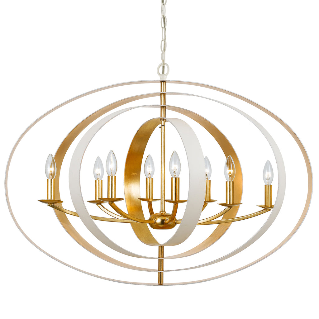 Crystorama Luna 36'' Oval Chandelier in Matte White + Antique Gold - Additional View